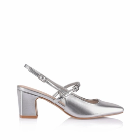 Lolita Slingback Block Heels - Silver Metallic Graceful