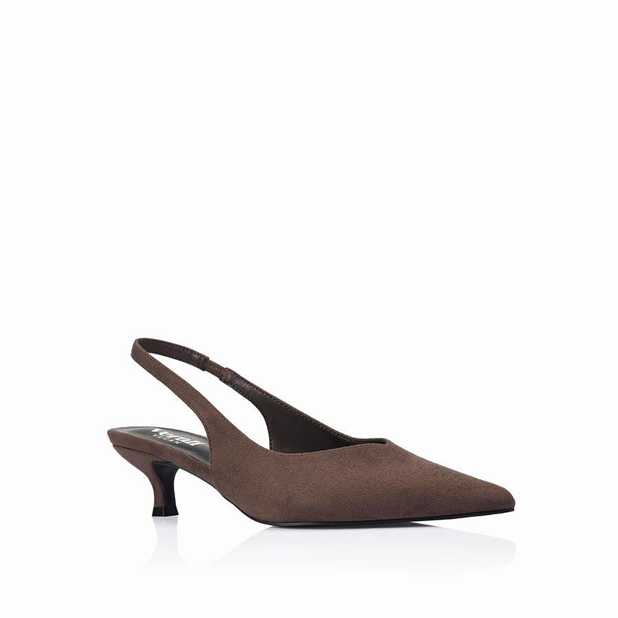 Lush Slingback Kitten Heels - Chocolate Brown Micro Ergonomic Design