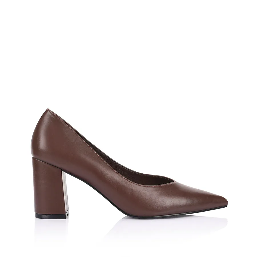 Work Heels Elliot Block Heel Pumps - Chocolate Brown