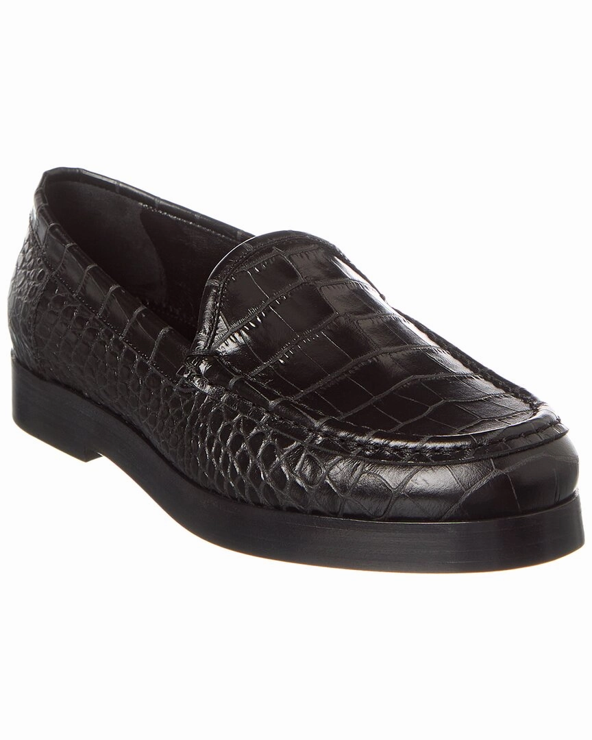 Manolo Blahnik Dinelio Croc-Embossed Leather Loafer Easy Slip On Comfortable Design