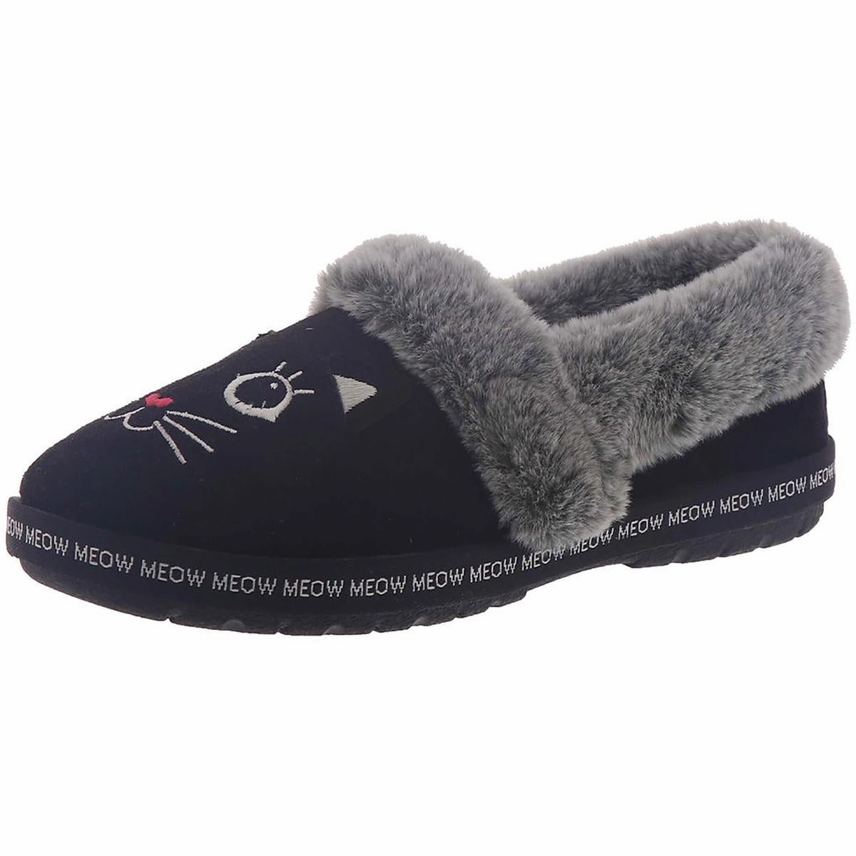 Meow Pajamas Womens Faux Fur Slip On Casual Shoes Durable Comfort Arch Fit