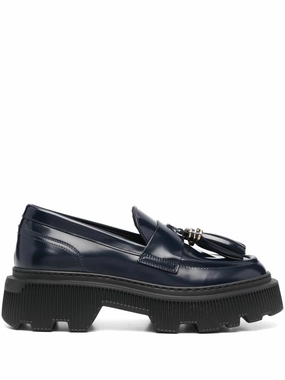 Tassel Detail Closed Blue Loafers wide feet