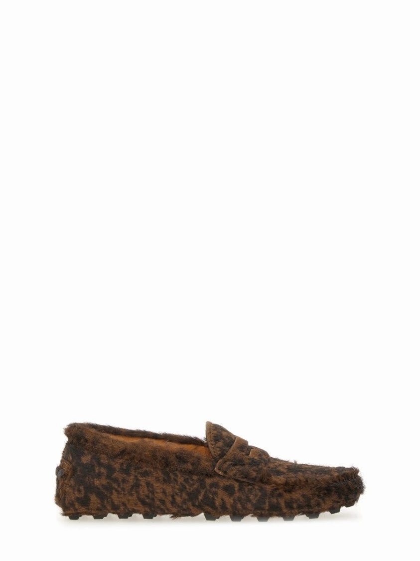 Textured Calfskin Leather Moccasins With Leopard Print Toe Sure