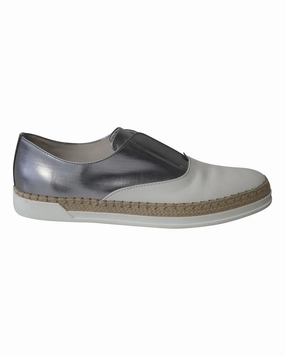 Tod's Francesina Espadrille Slip On Sneakers in Silver/White Leather Food Market Elegant Shape