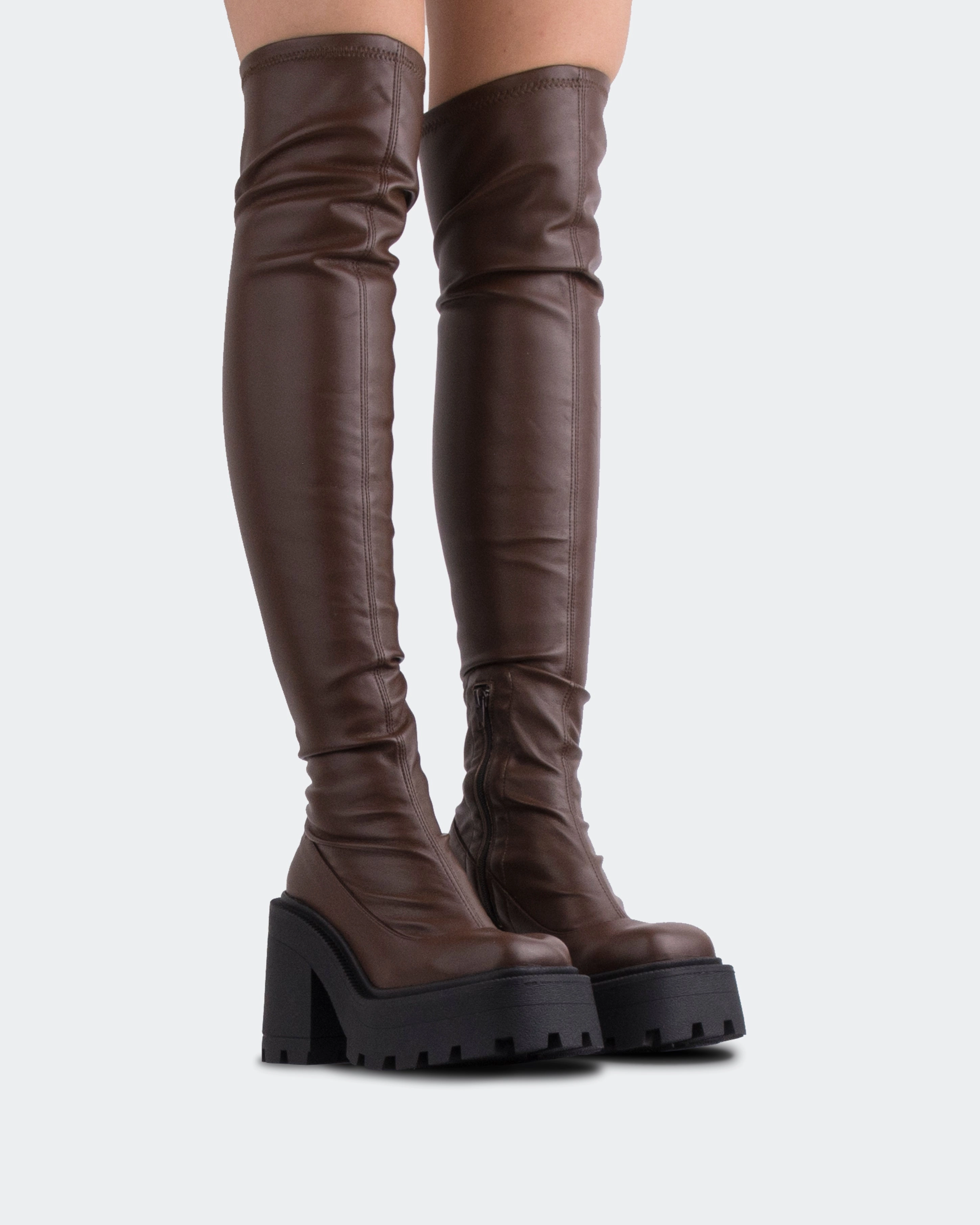 Tialo Brown Stretch All-Season Boots Chic Appeal