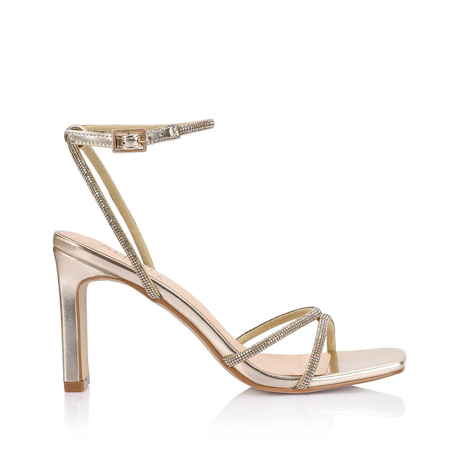 Kian Block Heel Sandals - Champagne Smooth Smart Casual Heels Soft Finish