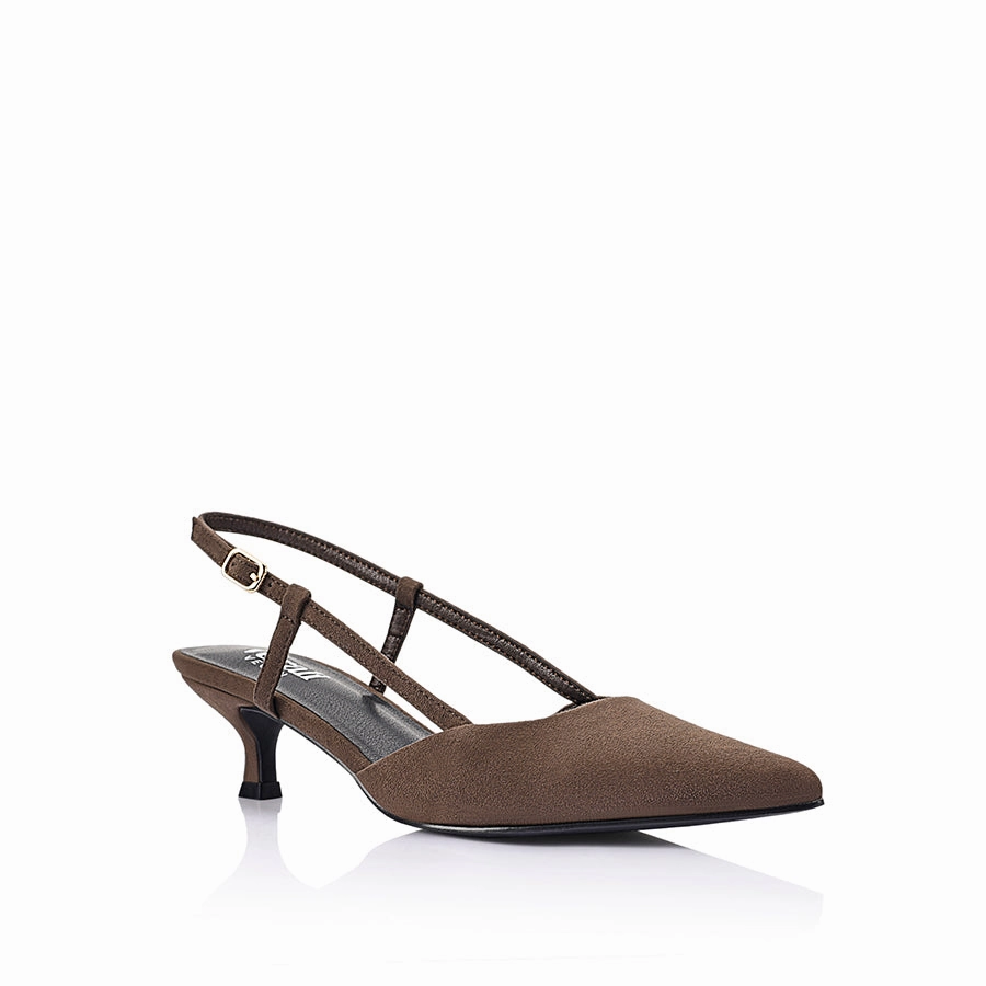 Cool Vibe Lucas Slingback Kitten Heels - Chocolate Brown Micro