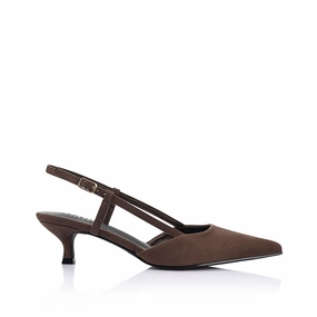 Soft Material Heel Booties Lucas Slingback Kitten Heels - Chocolate Brown Micro