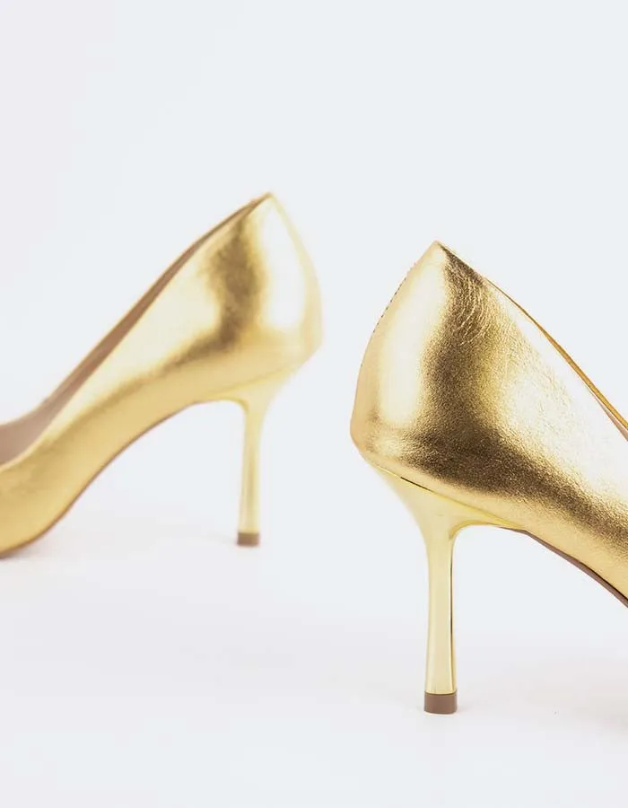 Black Leather Stilettos Liora Gold Leather