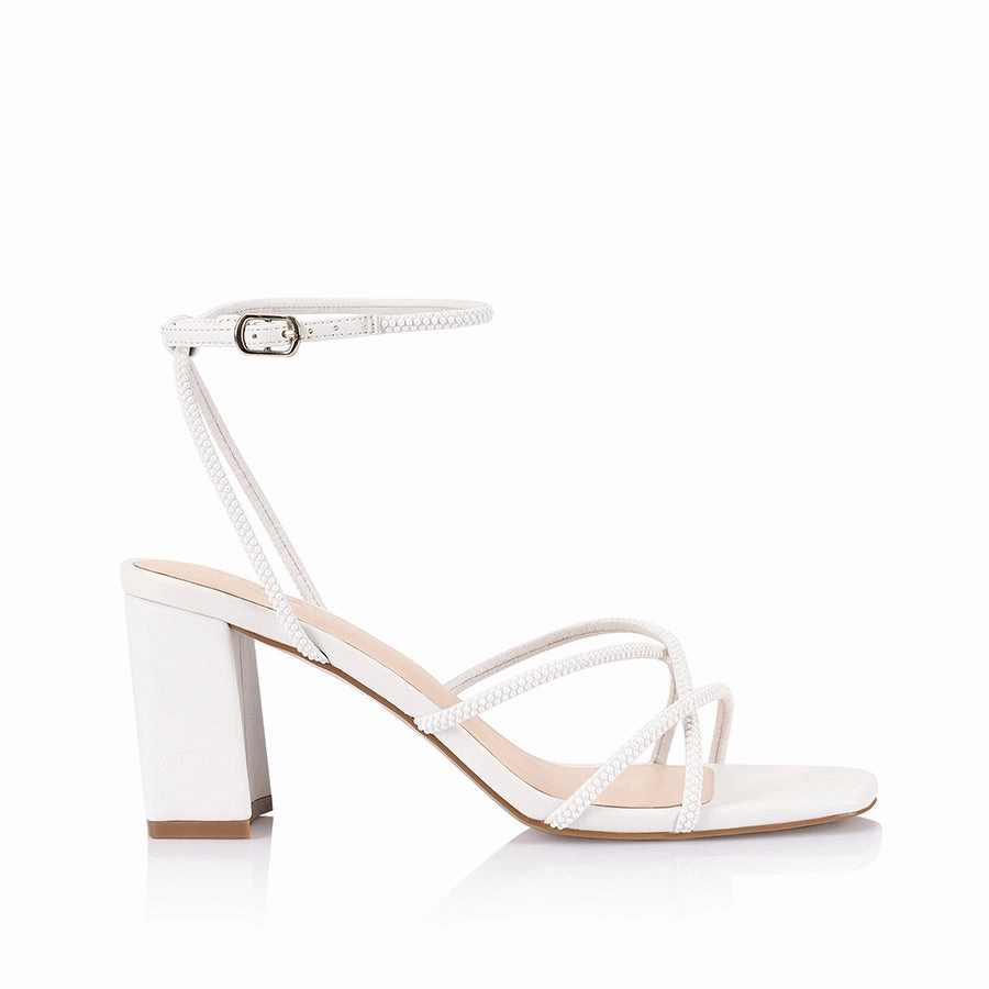 Nakita Block Heel Sandals - White Pearl Leather Creative Mood