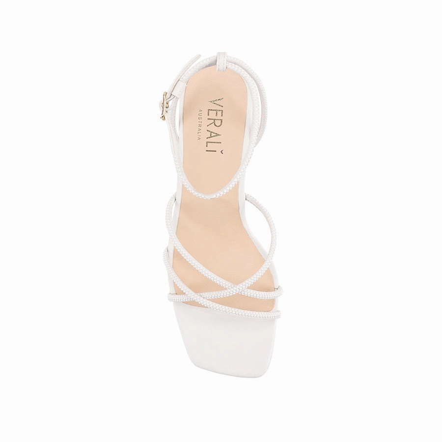 Nakita Block Heel Sandals - White Pearl Holiday Party Footwear