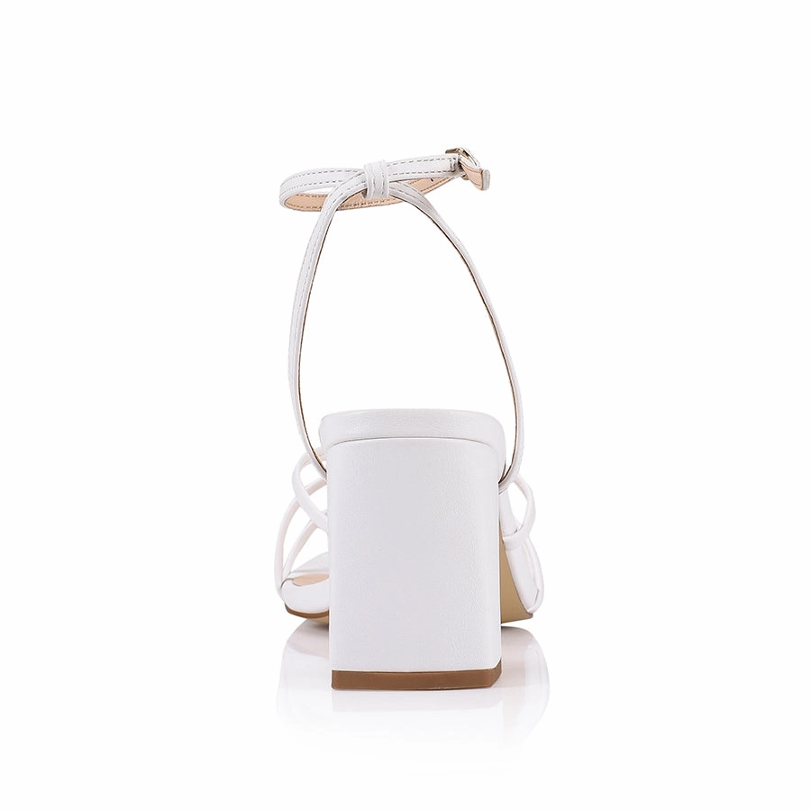 Nakita Block Heel Sandals - White Smooth Heels for Spring