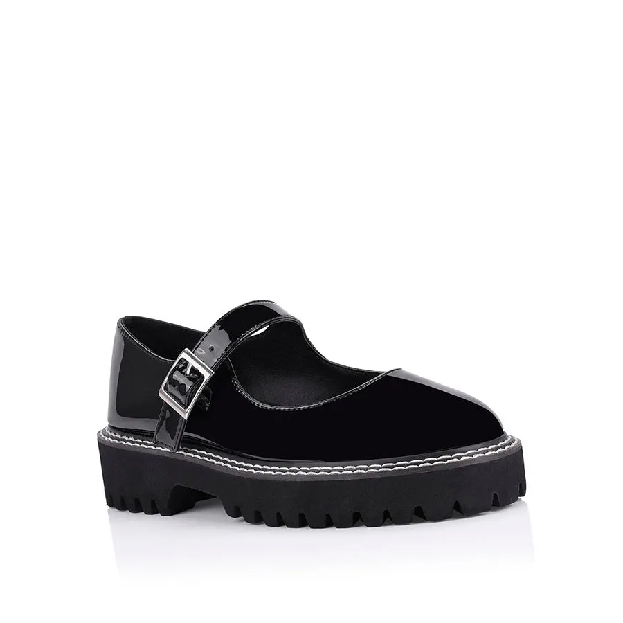 Nene Chunky Mary Jane Loafers - Black Patent Premium Quality Good Traction