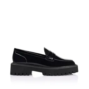 Neon Chunky Loafers - Black Patent Practical Slip-Ons color block