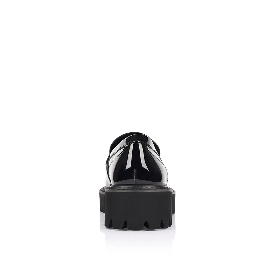 Neon Chunky Loafers - Black Patent Fashionable Accessory Tall friendly