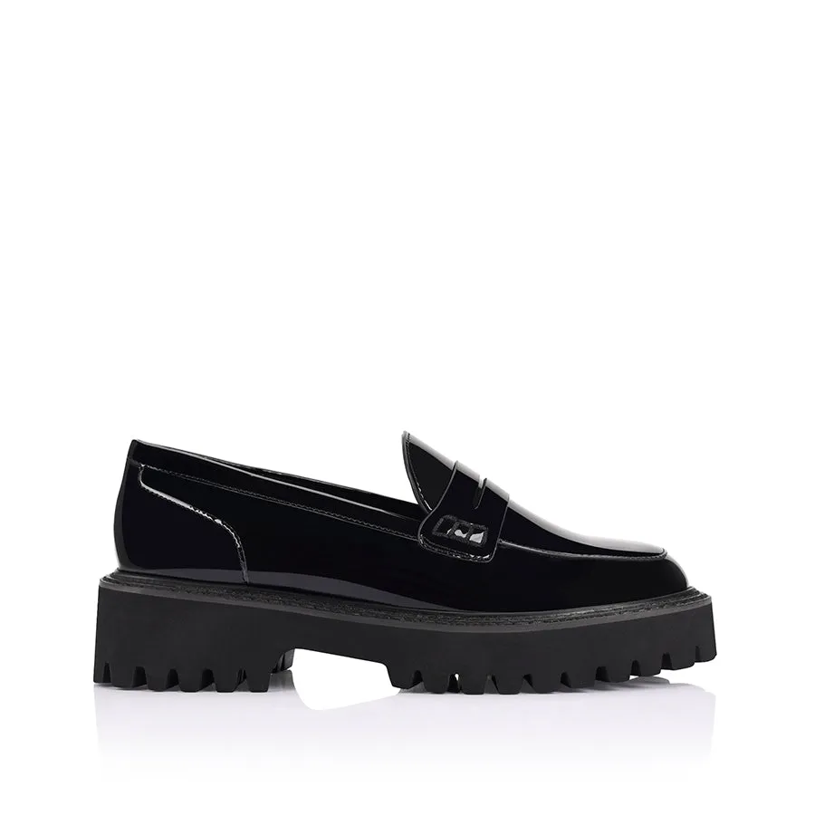 Neon Chunky Loafers - Black Patent Practical Slip-Ons color block