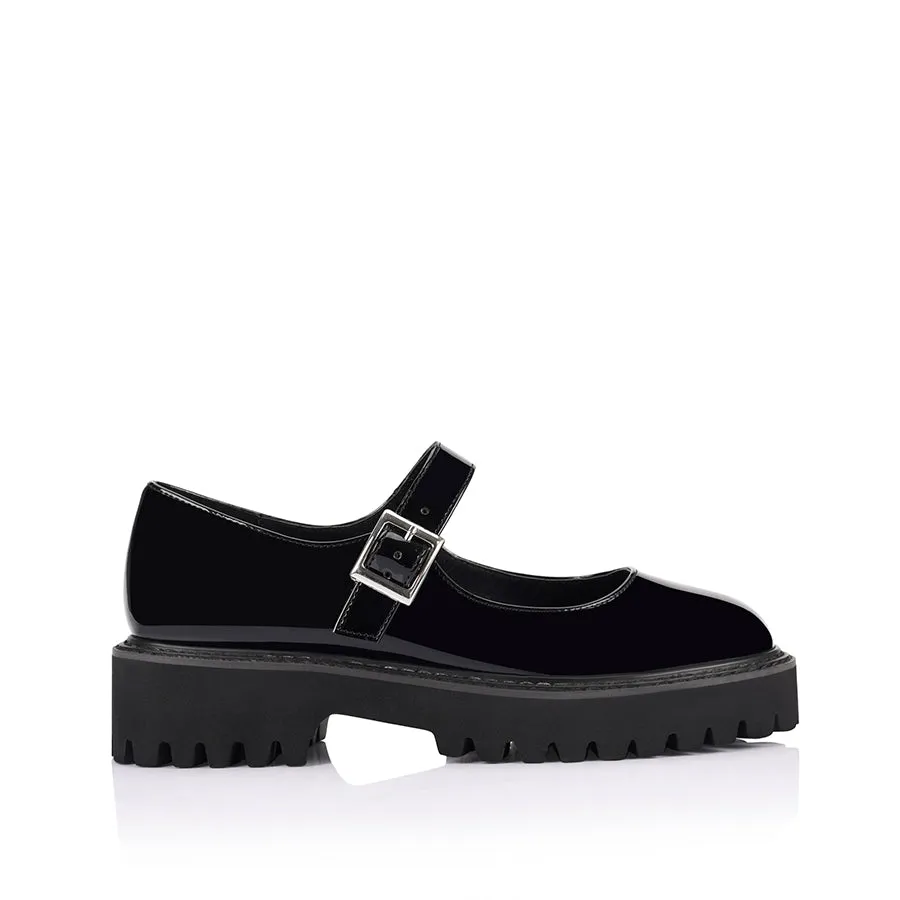 Nero Chunky Mary Jane Loafers - Black Patent Block Walk