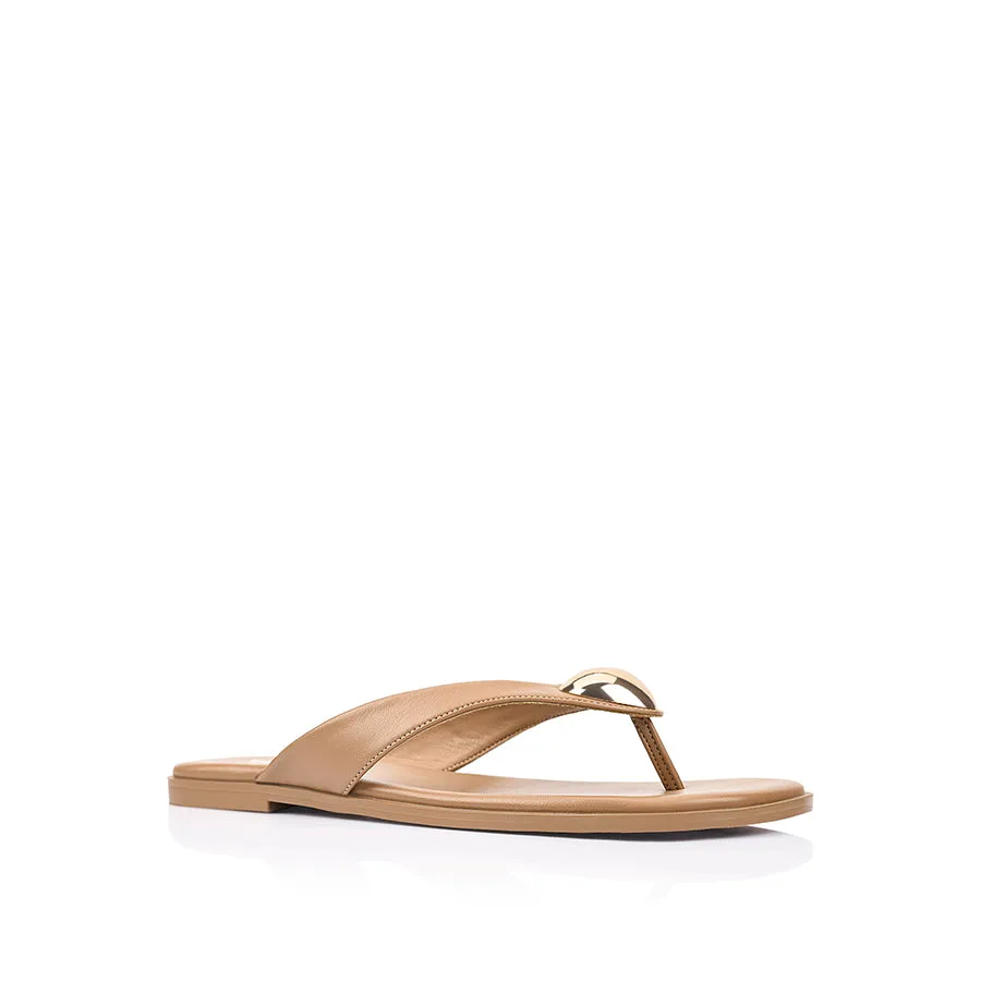 Practical All-Day Wear Sara Casual Thongs - Dark Camel Tan