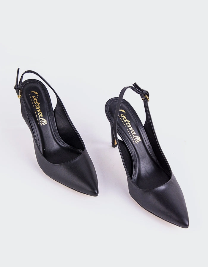 Morisha Black Leather Chic Heels