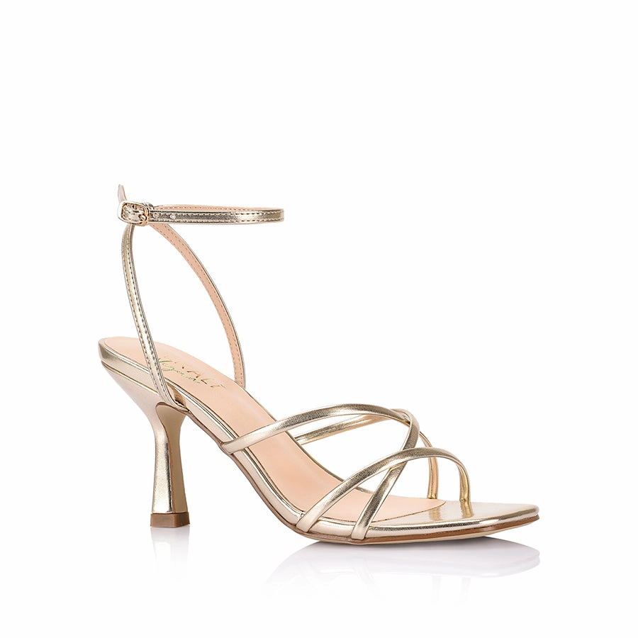 Penelope Strappy Sandals - Champagne Gold Comfortable Backstrap Bridal Flats and Heels