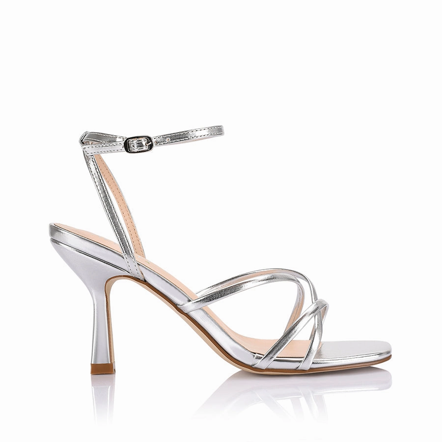 Stylish High Heels soft look Penelope Strappy Sandals - Silver Metallic