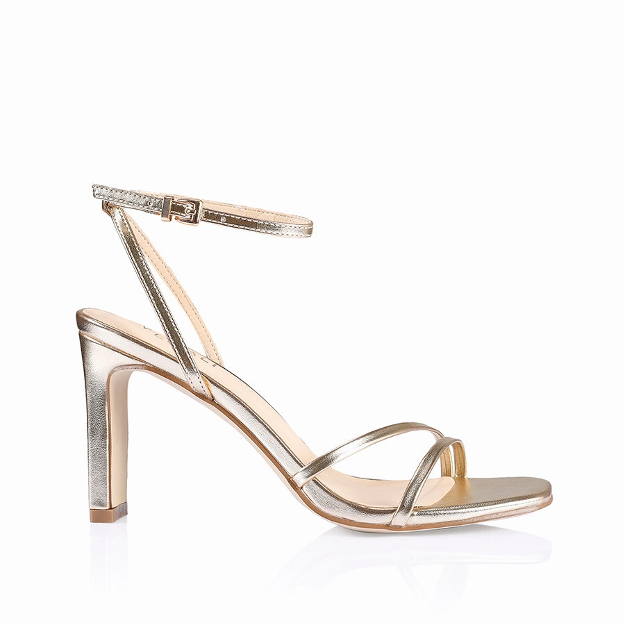 Kimmy Slim Strappy Heels - Champagne Smooth Retro Stilettos