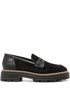 Perforated Leather Loafers With Rubber Sole Daily Wear