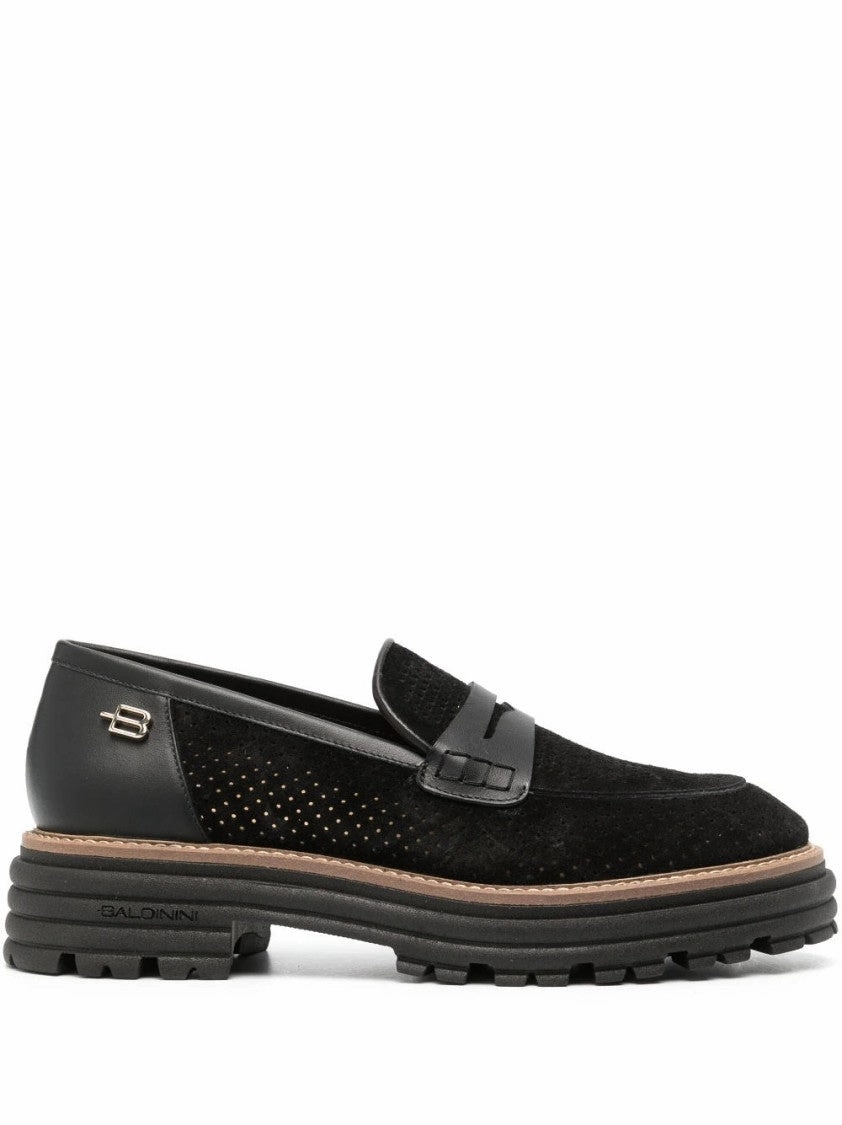 Perforated Leather Loafers With Rubber Sole Daily Wear