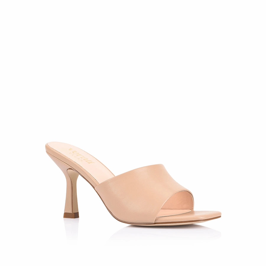 Petracca Heeled Mules - Beige Lightweight Sole Woven material