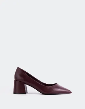Anti Slip Sole Dainty Heels Josephine Burgundy Leather