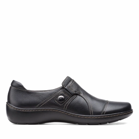 Clarks Cora Poppy in Black Leather Elegant Flat Casual Comfort