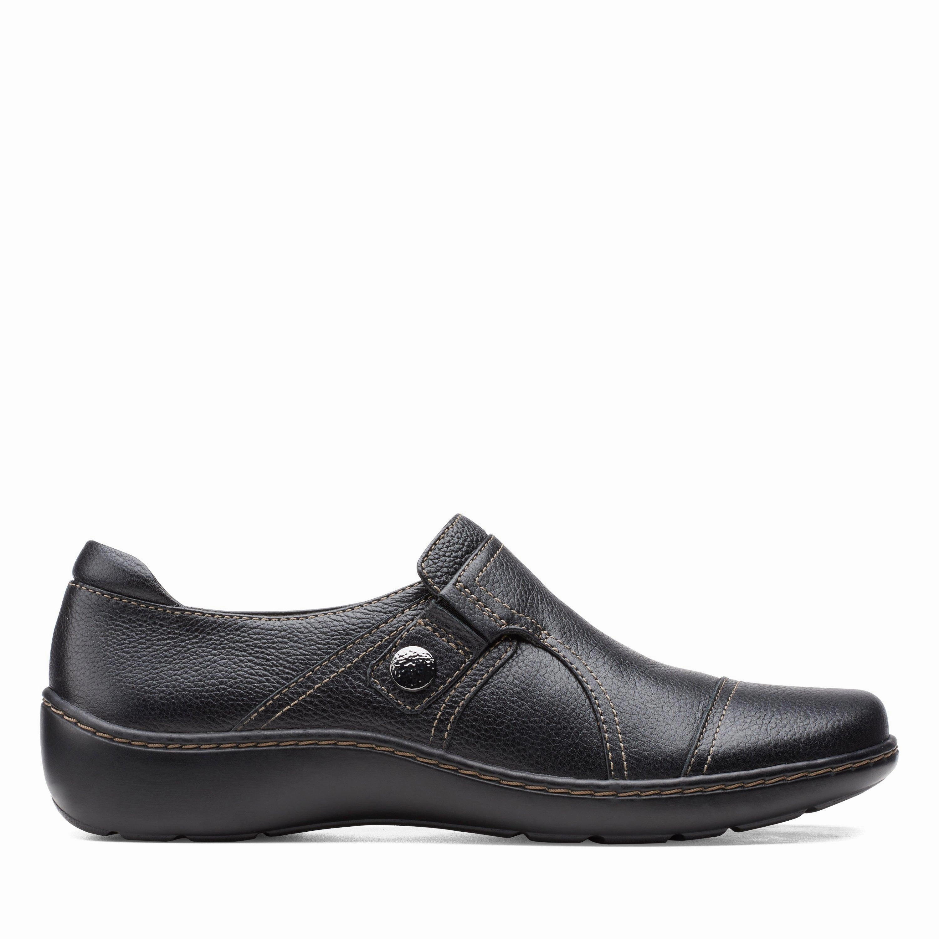 Music Street City Dawn Clarks Cora Poppy in Black Leather