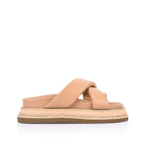Casual Elegant Style Thelma Flatform Slides - Dark Camel Tan