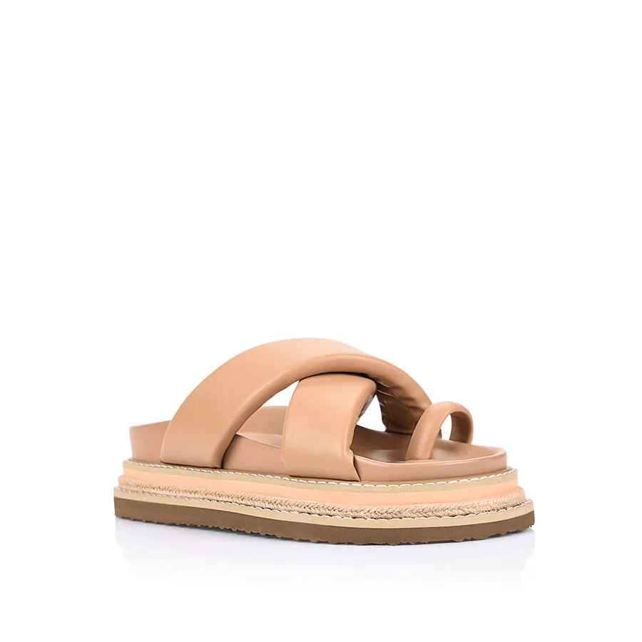 Thelma Flatform Slides - Dark Camel Tan Town Light