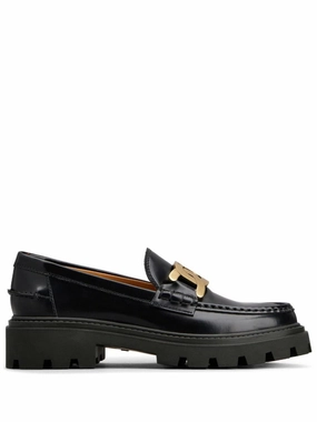 Leather Loafers With Gold-Tone Buckle Reptile Print