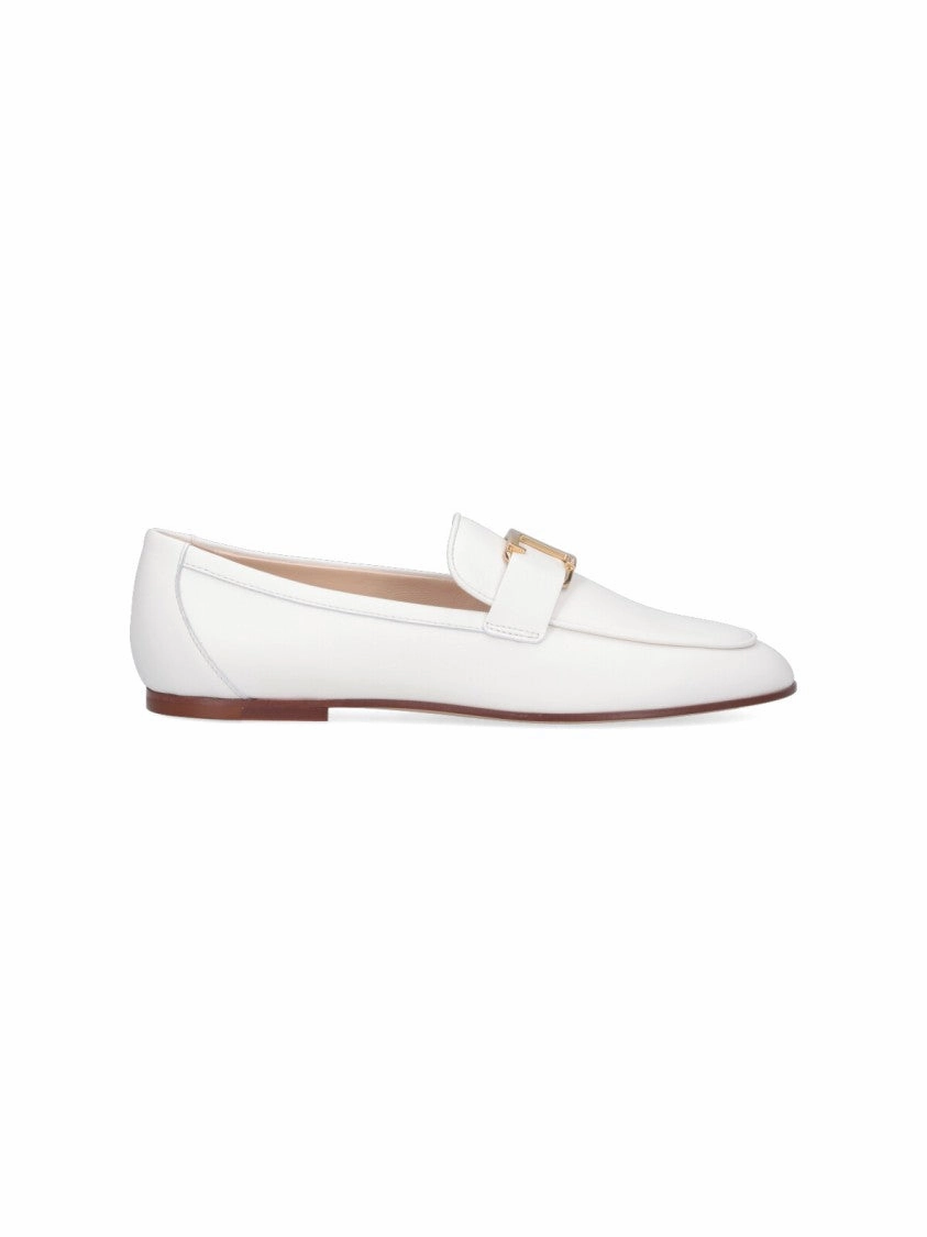 Woven Leather T Timeless" Loafers White
