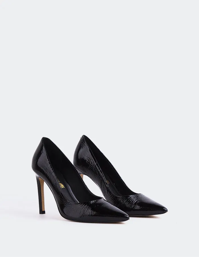 Ritieli Black Naplack Glittery Pumps Comfortable foot wrap