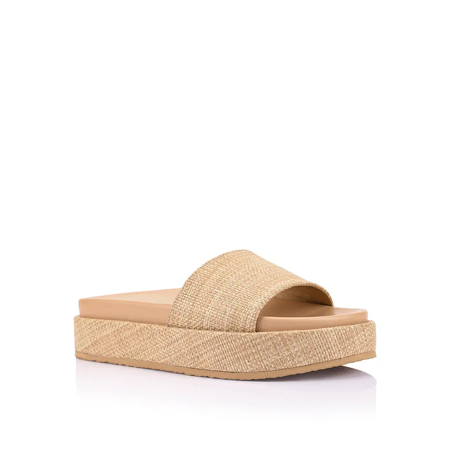 Romy Flatform Slides - Natural Raffia Lesson Step