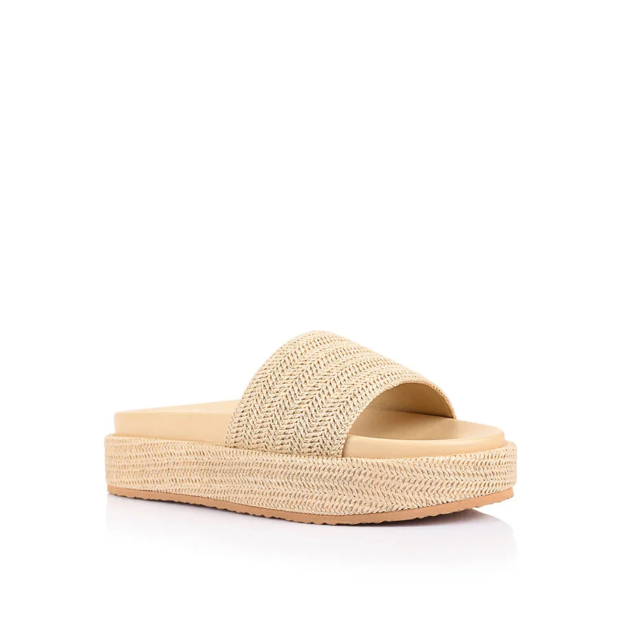 Adjustable Cushion Island Step Romy Flatform Slides - Raffia