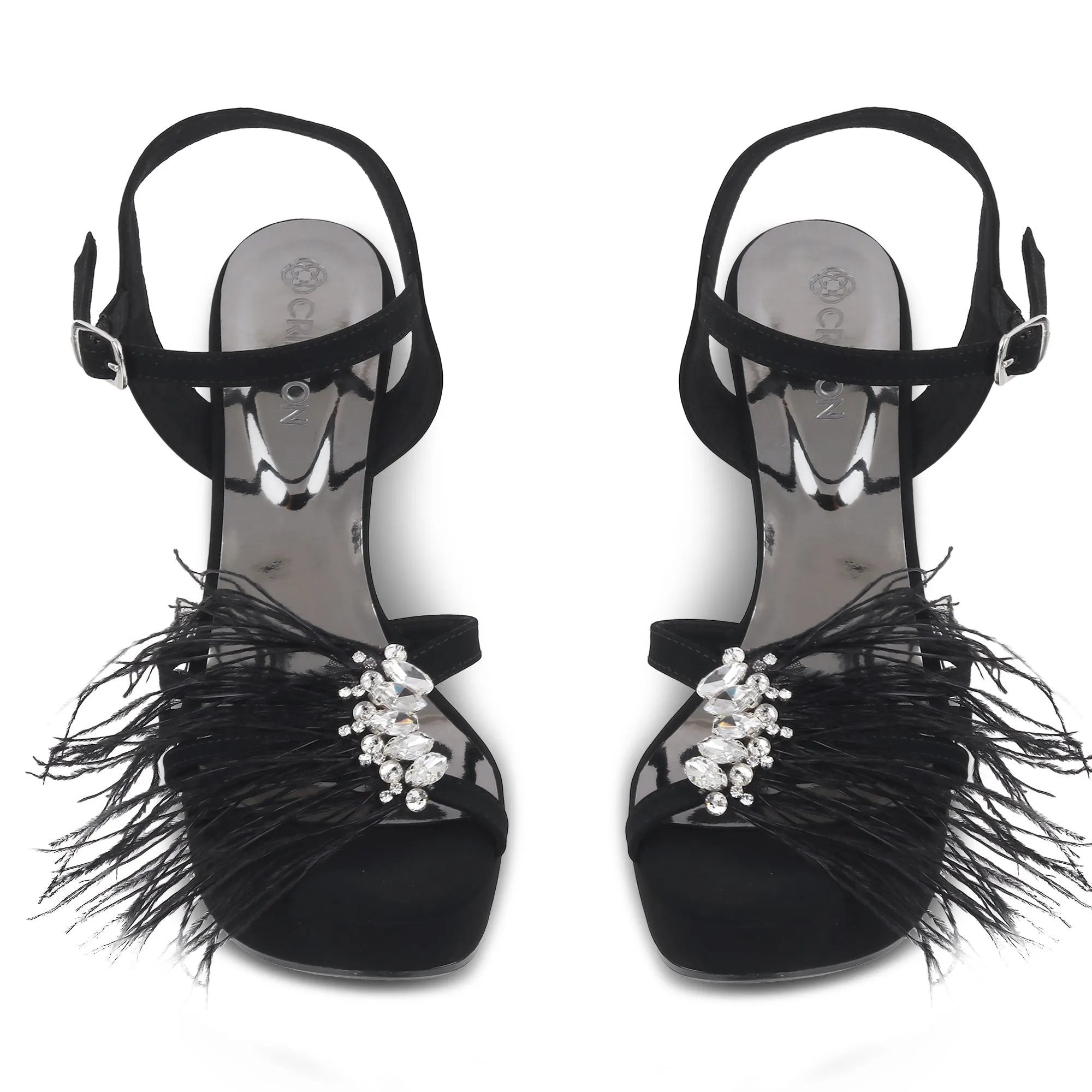 ROXY- BLACK STILETTOS Ankle Strap Shoes Glam Heels for Night Out