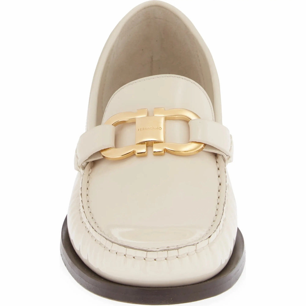 Salvatore Ferragamo Women's Maryan Bit Patent Leather Loafer, Mascarpone Smart Casual