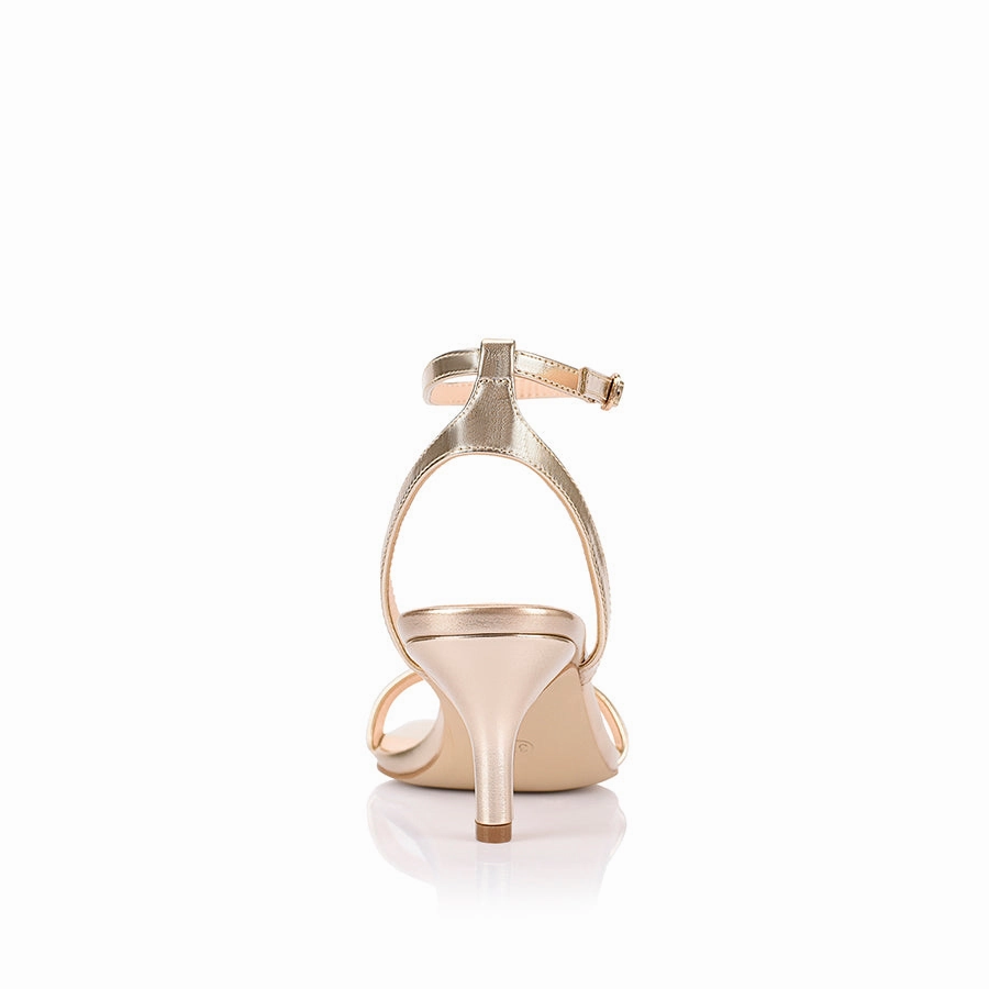 Tally Kitten Heel Sandals - Champagne Gold Designer Stilettos