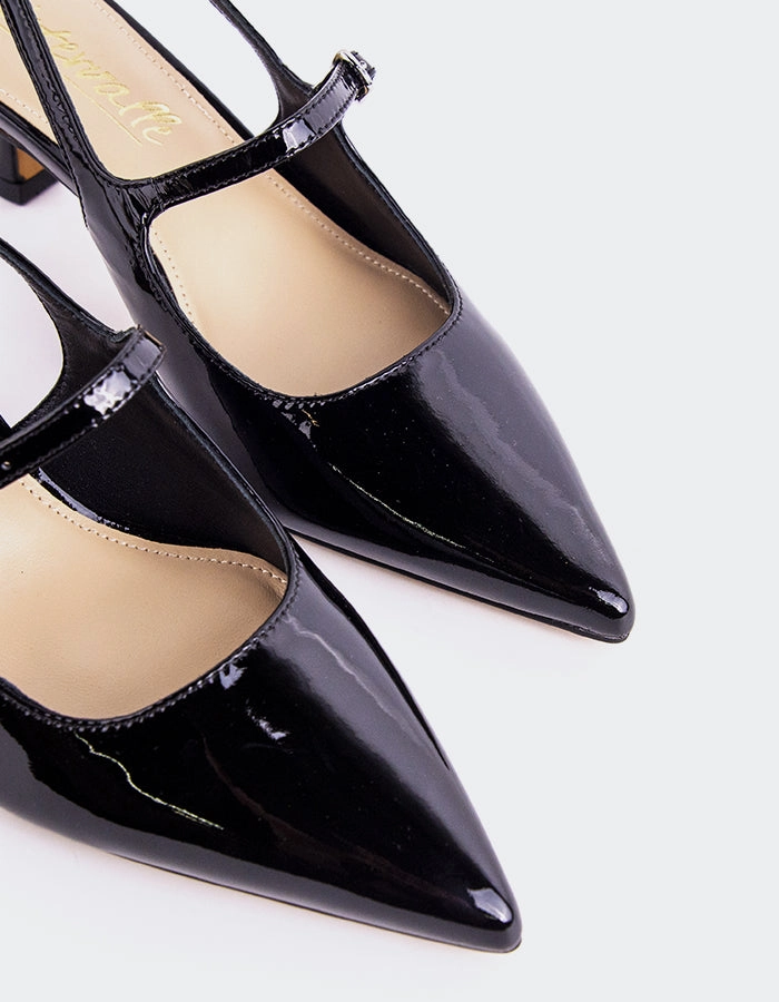 Vondel Black Patent Boho Style Heels