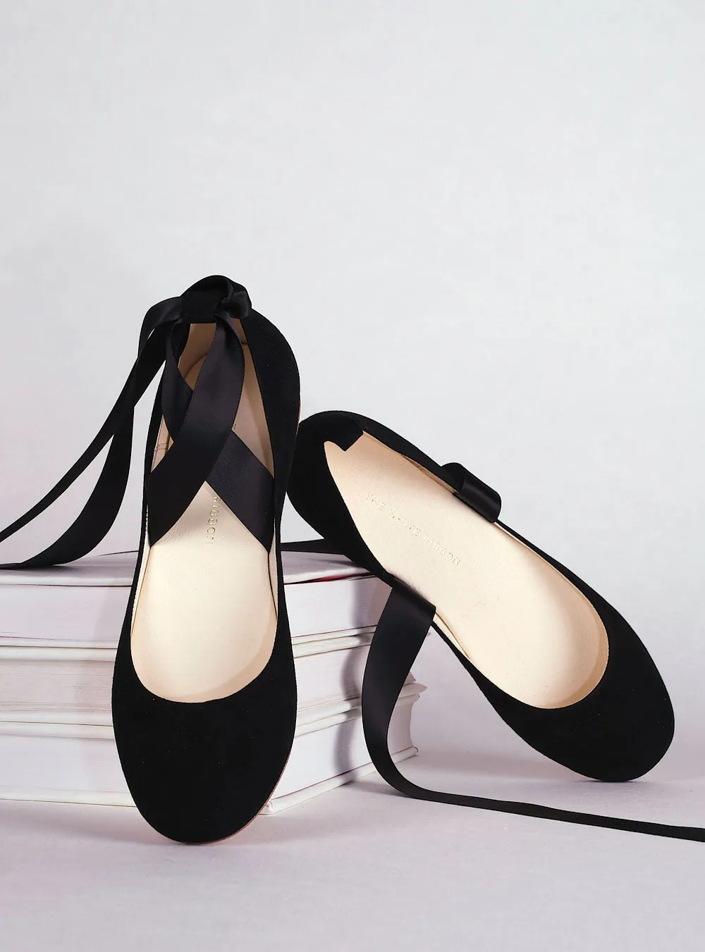 SIENNA BALLET FLATS - BLACK NUBUCK Hook Loop
