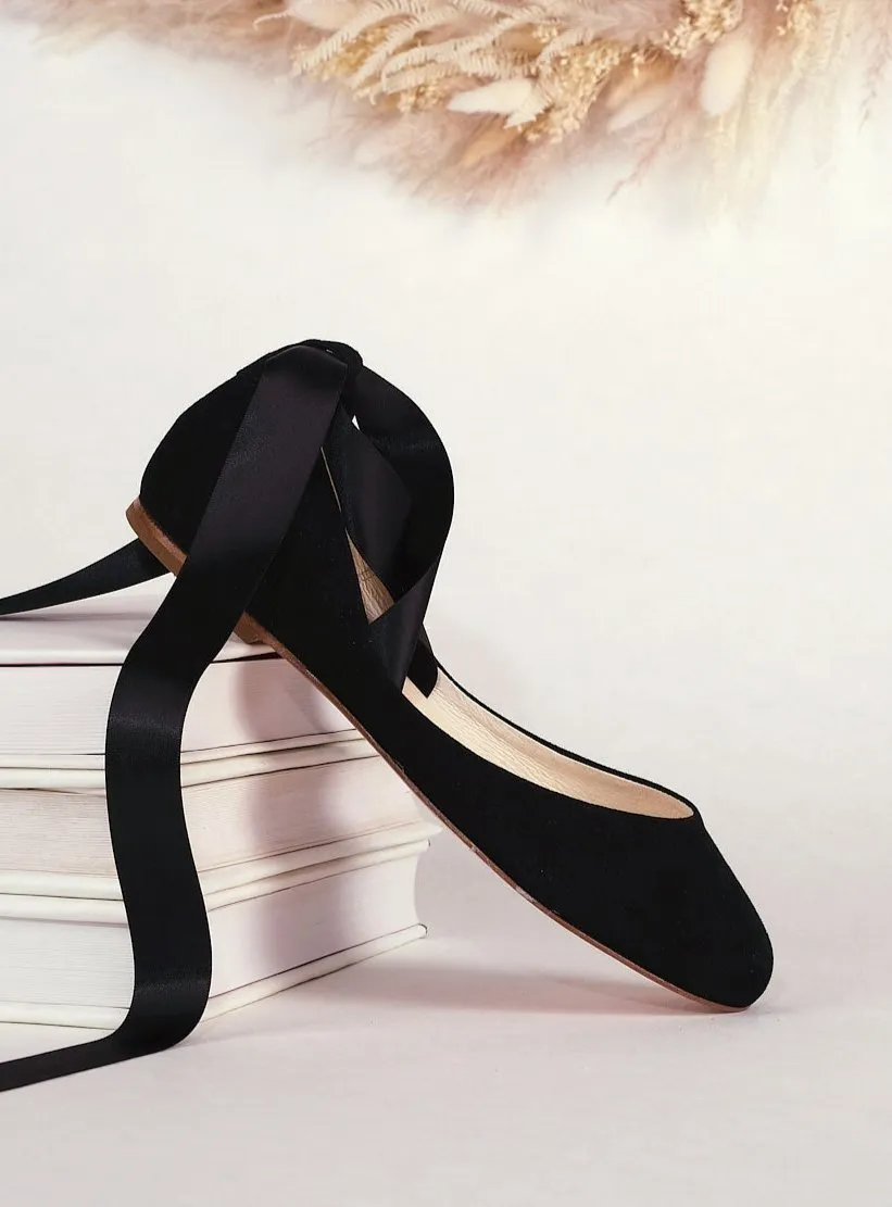 Patent Shine Comfy Cushion SIENNA BALLET FLATS - BLACK NUBUCK