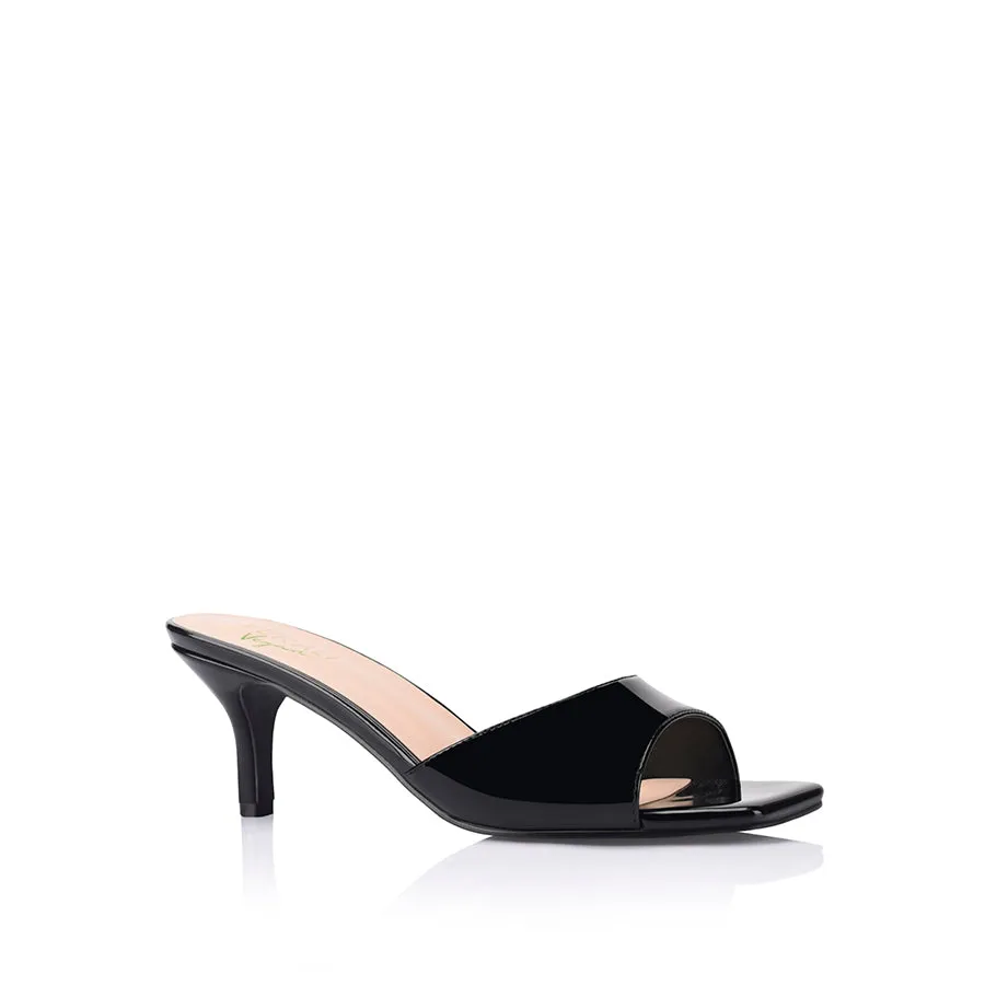 Taylor Kitten Heel Mules - Black Patent Easy To Clean