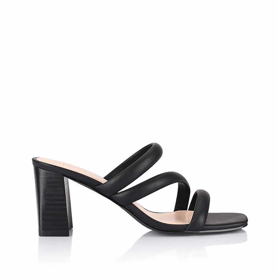 NaeNae Block Heel Sandals - Black Comfortable Midsole Easy Slide