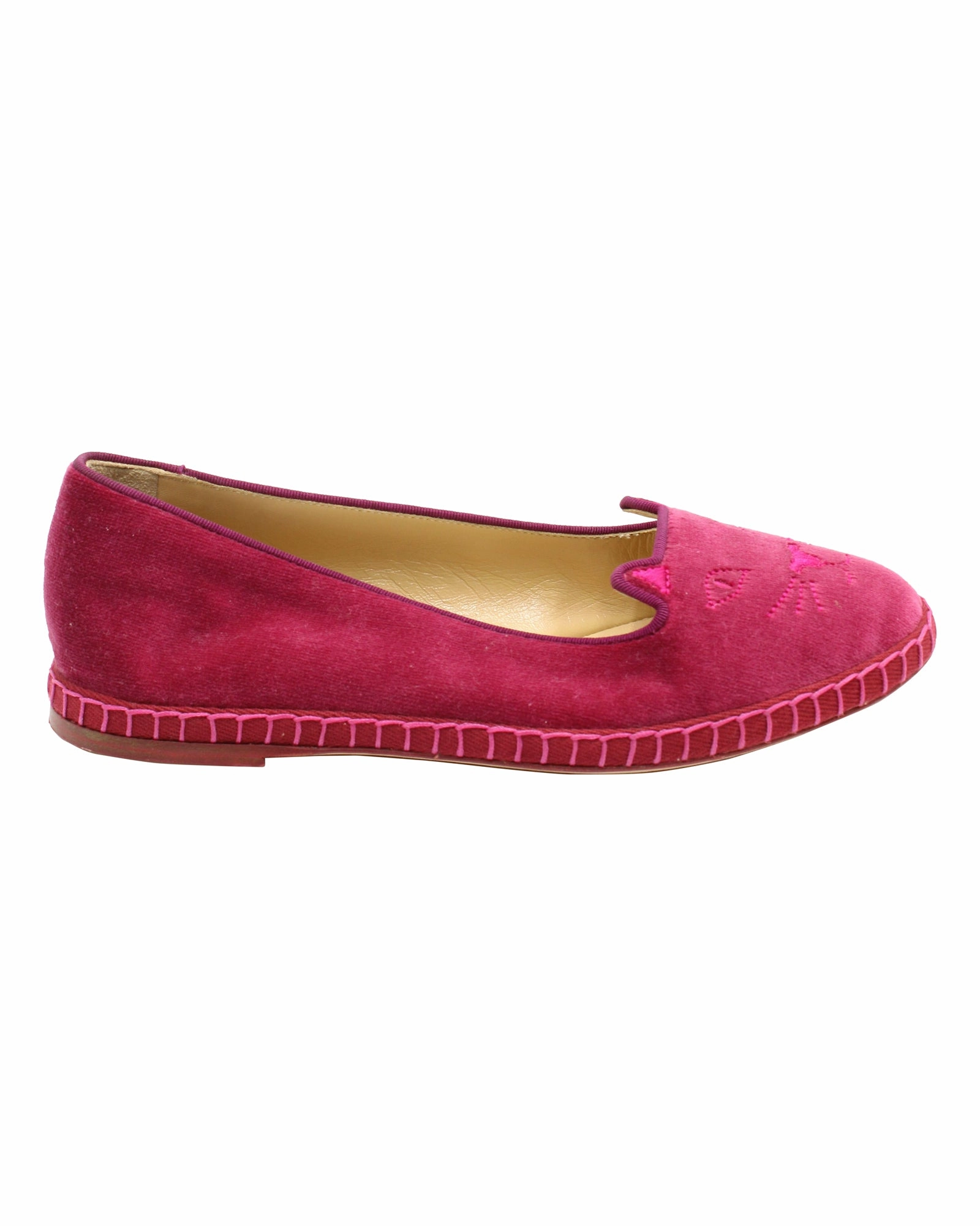 Charlotte Olympia Kitty Espadrilles in Raspberry Red Velvet Premium Slip-on Comfort