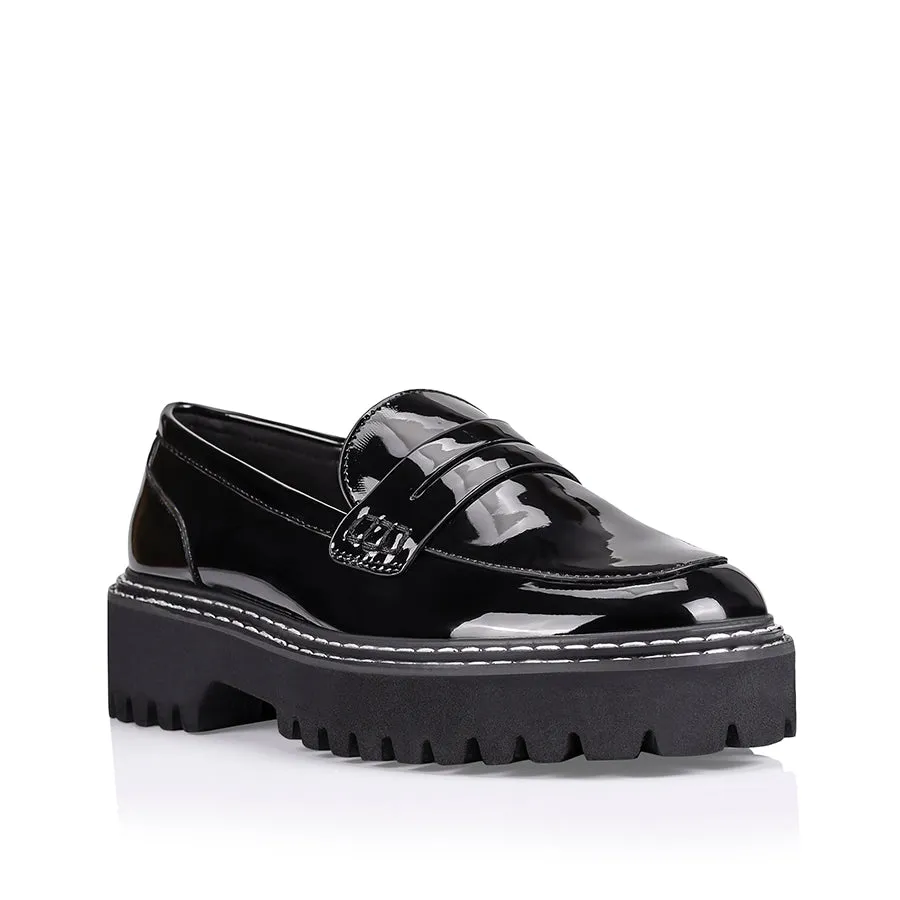 Neo Chunky Loafers - Black Patent Knitted Soft Drive Easy