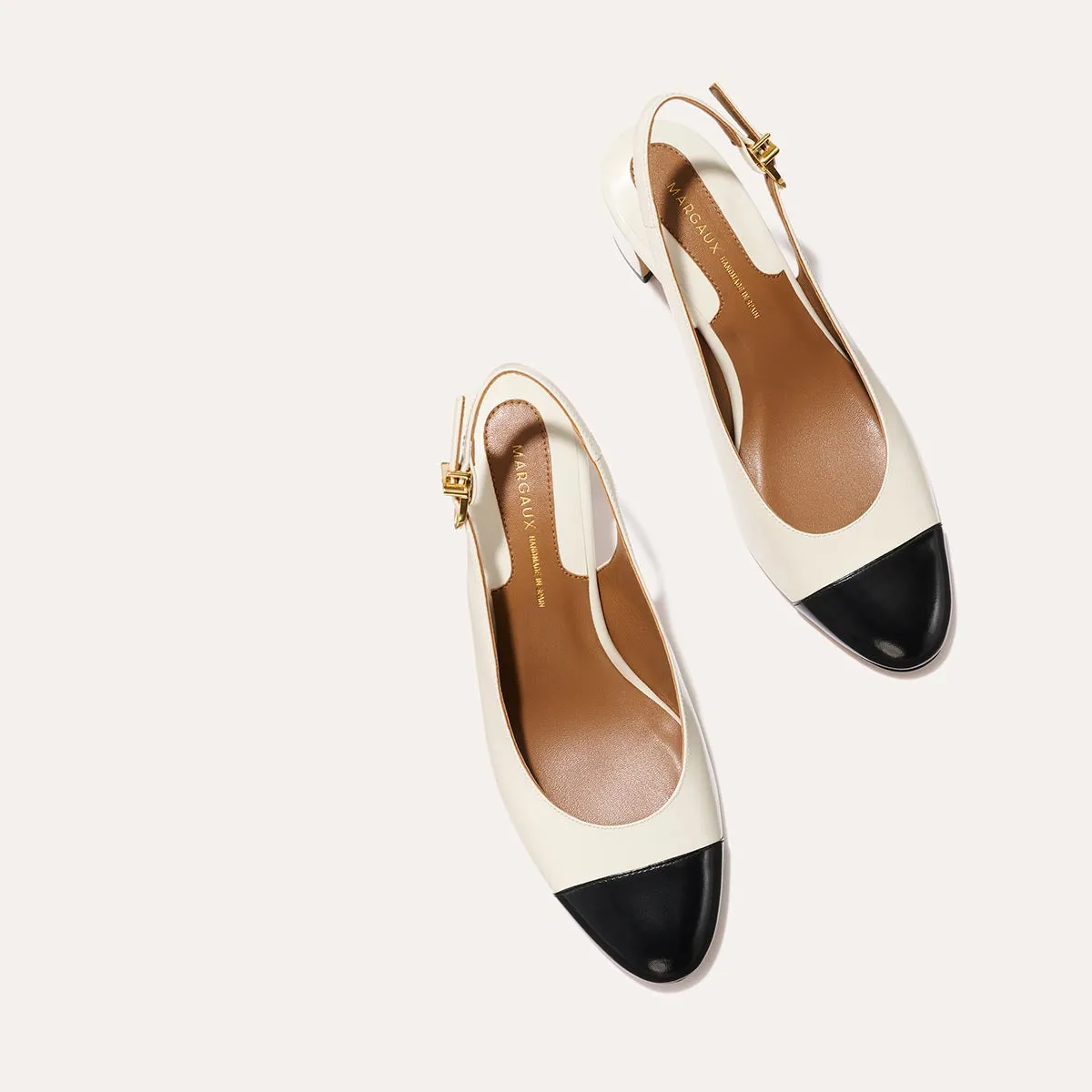 The Cluny Slingback - Cream and Black Calf Quick Drying Lining